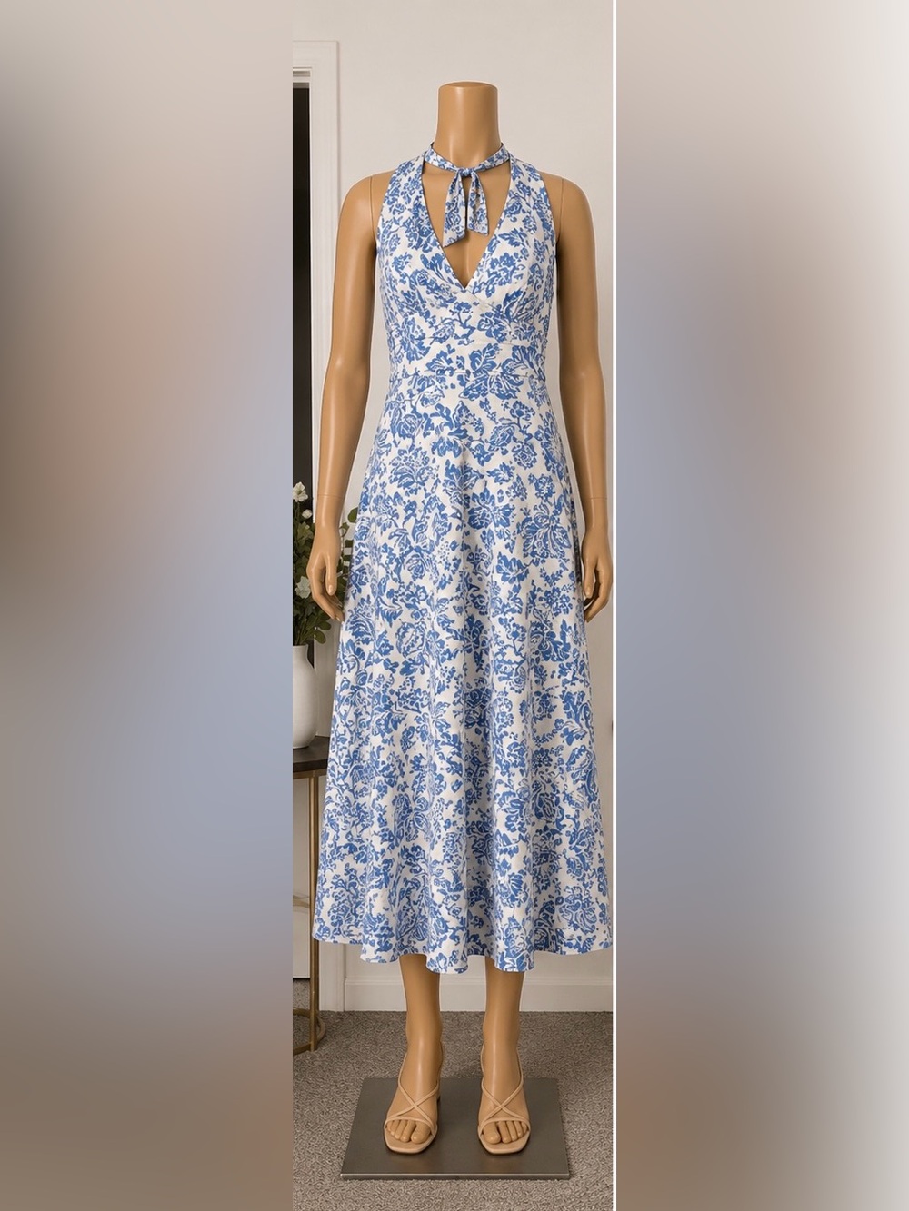 Blue & White Floral Midi Skirt